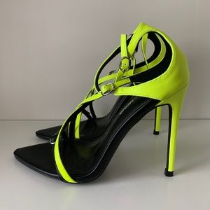 Black and Neon strappy open toe heels
